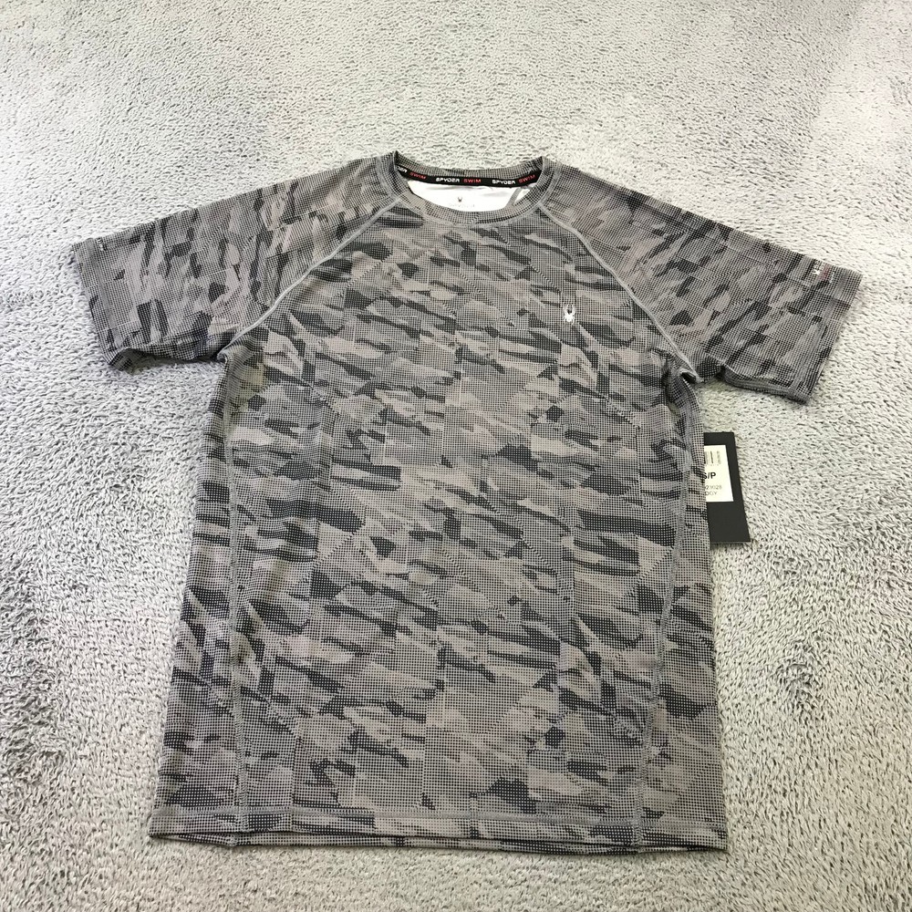 Spyder Shirt Mens Small Swim Rash Guard Shirt Digital Camo UPF 30 Surf Gray Grey