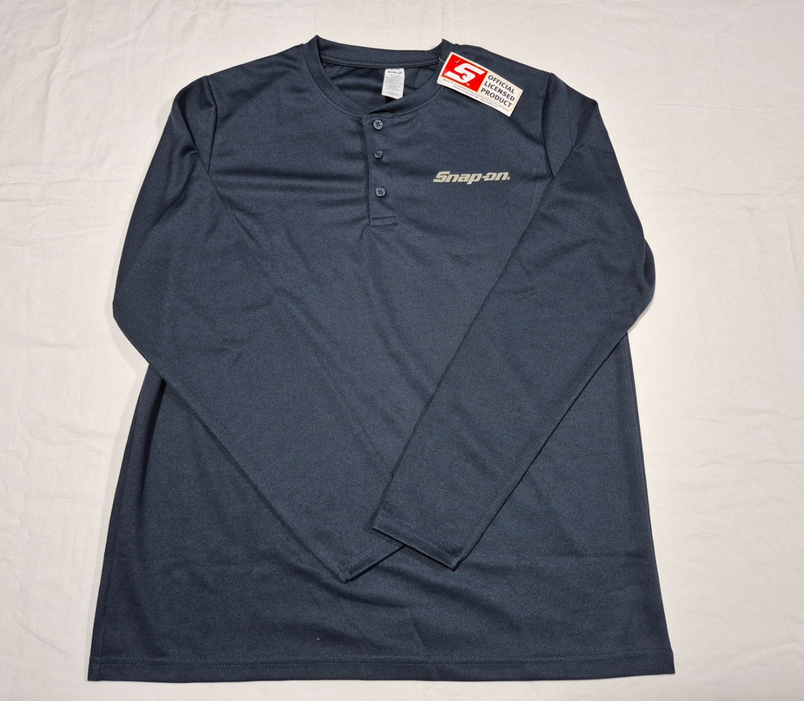 Snap On Tools Mens Long Sleeve Henley Shirt SZ LARGE Button Navy Sonic Blue gallery