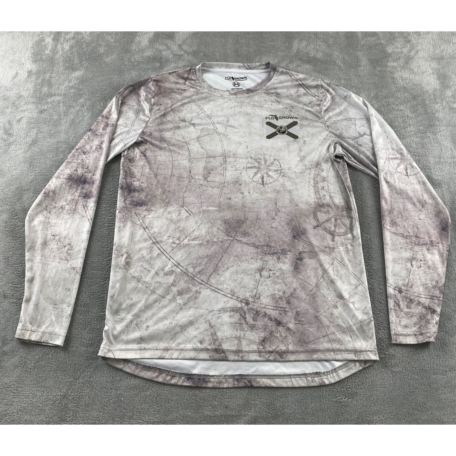 FloGrown Mens Nautical Map Performance Fishing Shirt Long Sleeve Grey Medium gallery