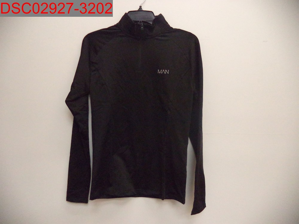Boohoo Man Men's Black Active Muscle 1/4 Zip Funnel Neck Top, Size S CQ-CB119