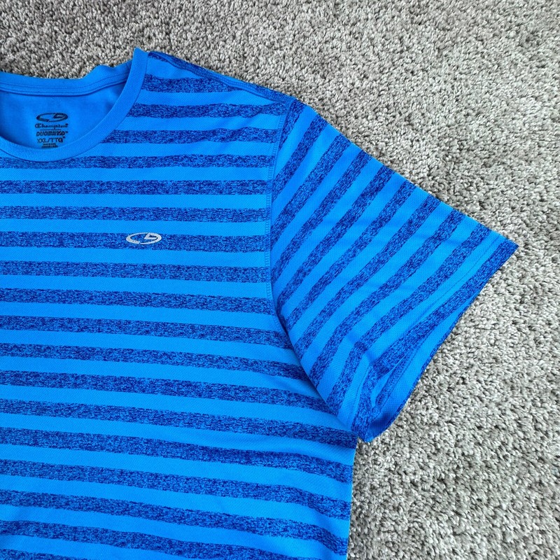 Champion T Shirt Men 2xl XXL C9 Duo Dry Blue Striped Short Sleeve Crew Tee GUC gallery