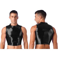 Mens Metallic Nightclub Tank Tops Costume Faux Leather Casual Vest Skinny Gym