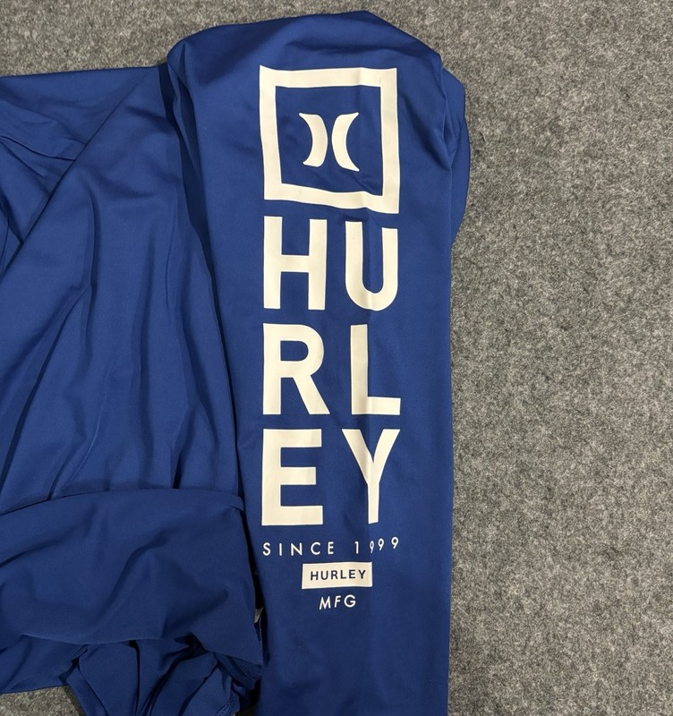 Hurley Athletic Shirt Men Size 2XL Blue Graphic Logo Spell out Long Sleeve gallery