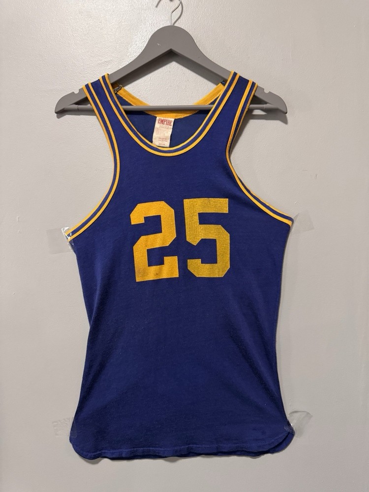 Vintage Empire Athletic Tank Top Medium PAC 25 Union Made USA Blue Gold Jersey