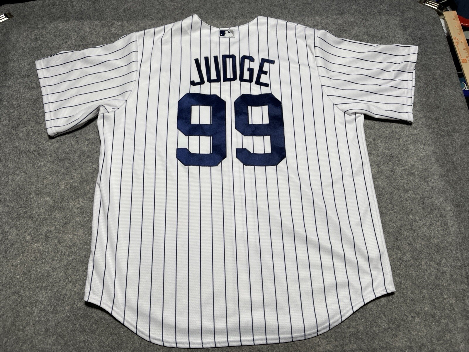 Aaron Judge #99 All Rise NY Yankees Majestic Cool Base Shirt MLB Pin Stripes XL gallery