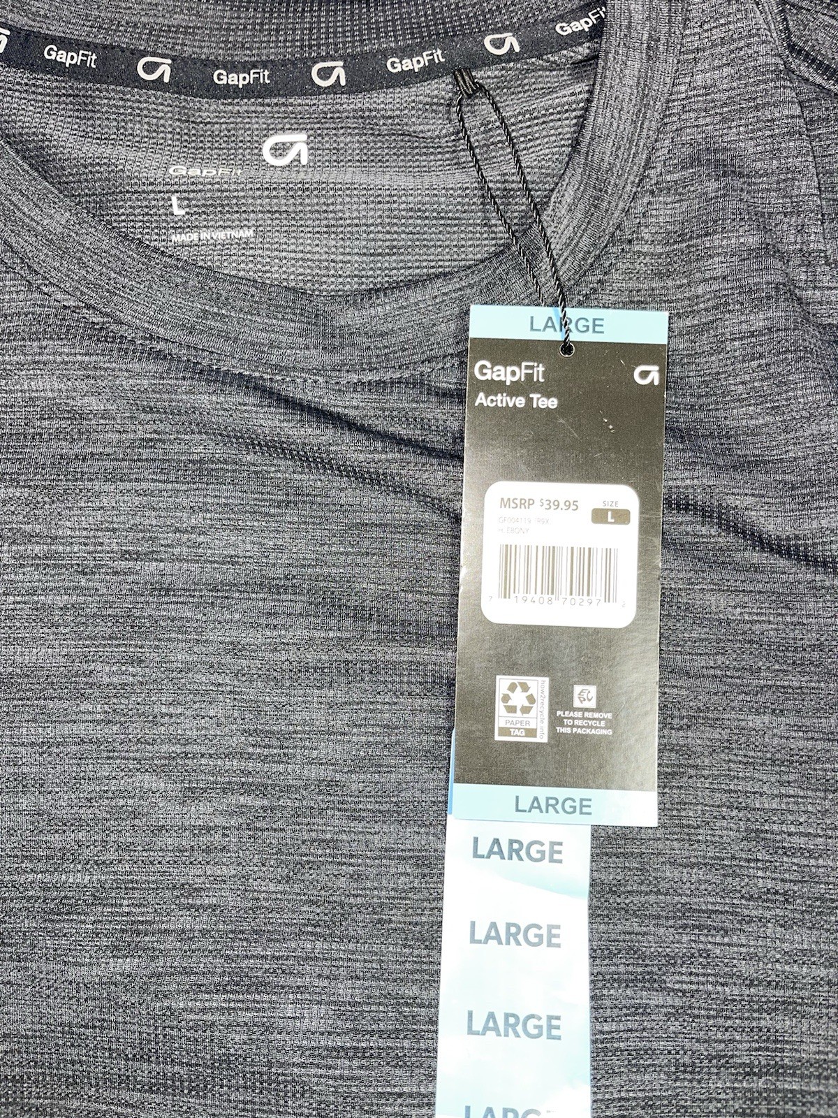 GapFit Active Tee Men's L Gray Short Sleeve Crew Neck Polyester Lightweight gallery