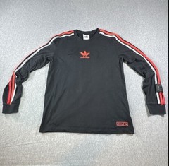 adidas shirt Chile 20 Men’s size M Long Sleeve Striped Activewear Black Red