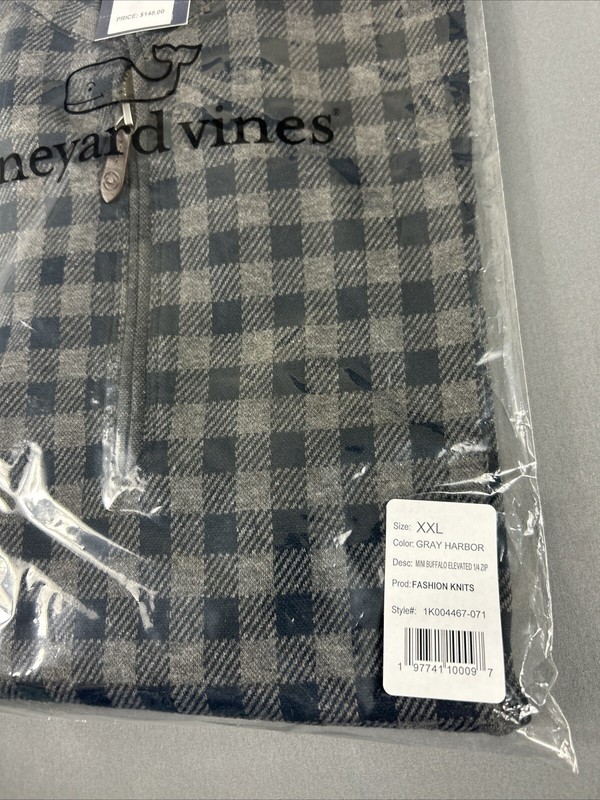 Vineyard Vines Golf Pullover Buffalo Bluffs Mini Checks 1/4 Zip XXL Gray $148 gallery