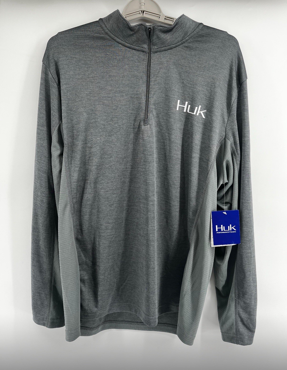 HUK CW Icon X Coldfront 1/4 Zip Wind Water Resistant Shirt Grey Men's Size L gallery