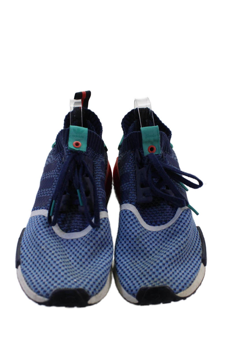 Adidas Mens Lace Up NMD R1 Primeknit Packer Sneakers Blue Teal Red Size 10 gallery
