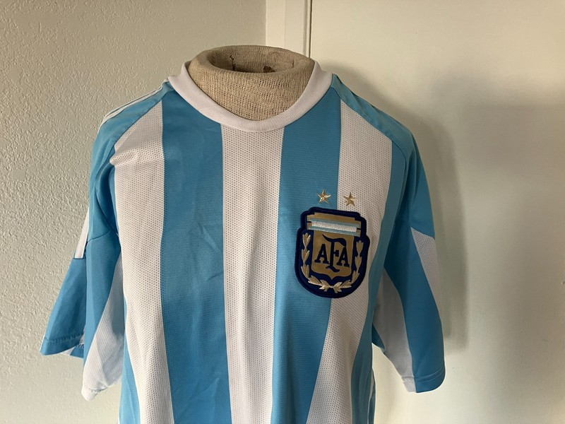 # 12 AFA Soccer light blue and white striped Argentine style jersey mens' size M gallery
