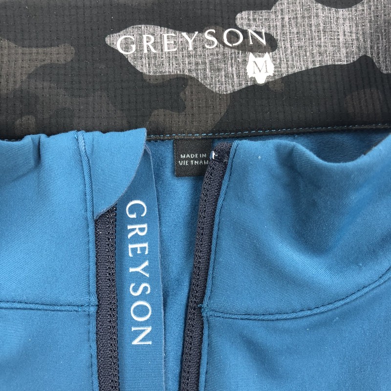 GREYSON Men's Wolf Logo Activewear Quarter Zip Pullover Shirt Size M Teal Blue gallery
