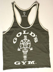 SUPER RARE Gold’s Gym MEDIUM OLIVE GREEN & WHITE Racerback Tank Top *PRE-LOVED*