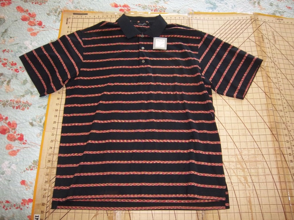 MENS LARGE BLACK/ORANGE YELLOW STRIPES ALBERT ROSS POLO SHIRT - NWT