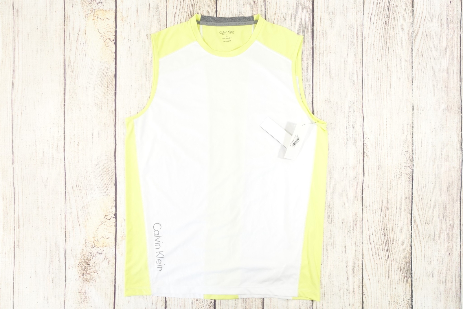 CALVIN KLEIN PERFORMANCE YELLOW WHITE MEDIUM SLEEVELESS TEE TSHIRT MENS NWT NEW gallery