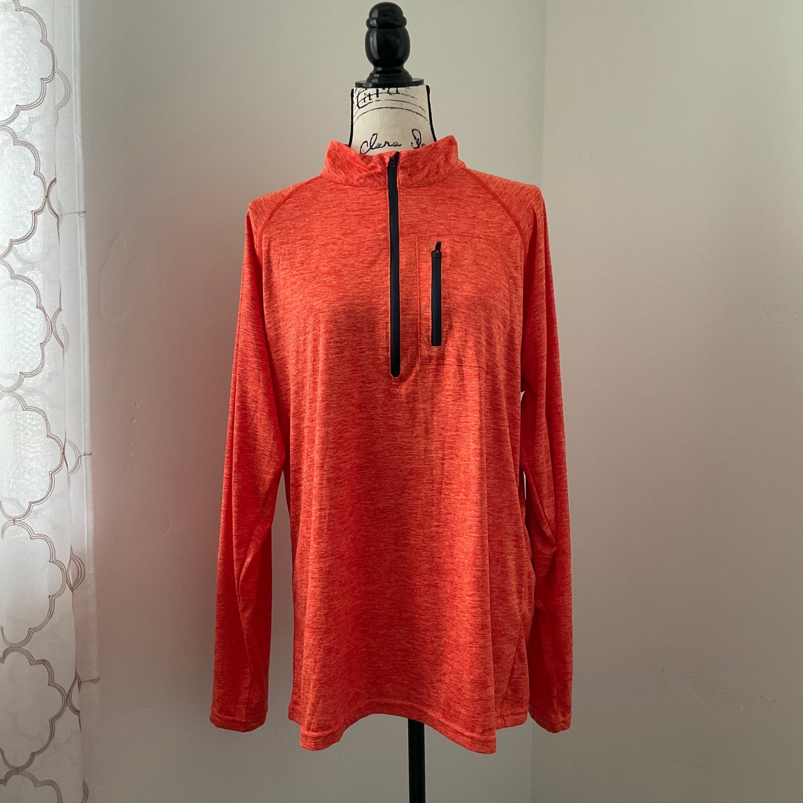 Athlio Orange Heathered Quarter Zip Pullover Athletic Shirt Mens Large Polyester gallery
