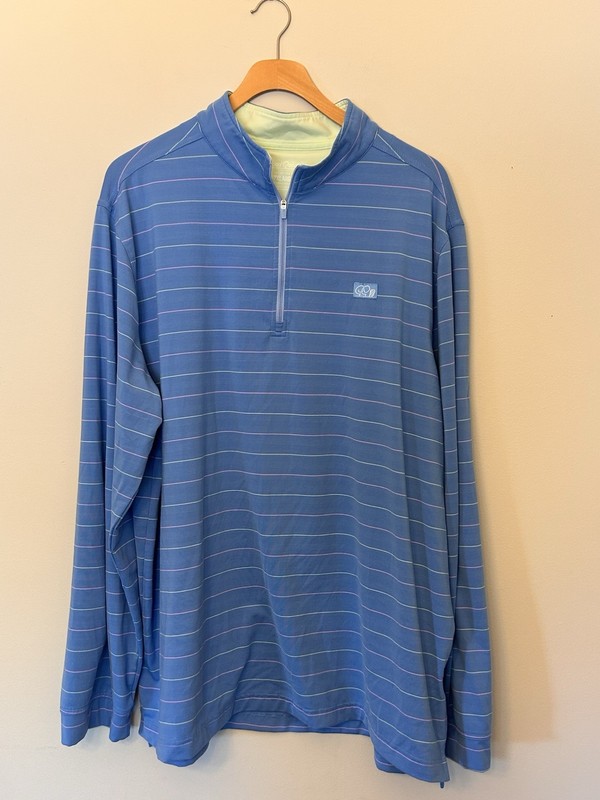 Good Good Jimmy Q Zip Golf Pullover Mens 2XL Blue Multicolor Stripe 1/4 Zip gallery