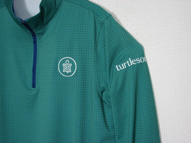 Turtleson Quarter Zip Pullove M Green Geometric AOP Performance Stretch Golf gallery