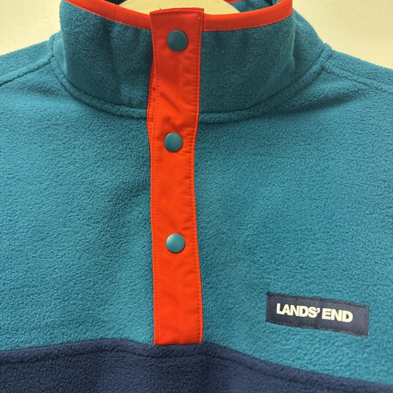 Lands' End Fleece Pullover Top Shirt Soft Stretch Teal Navy Orange Men's Size M gallery