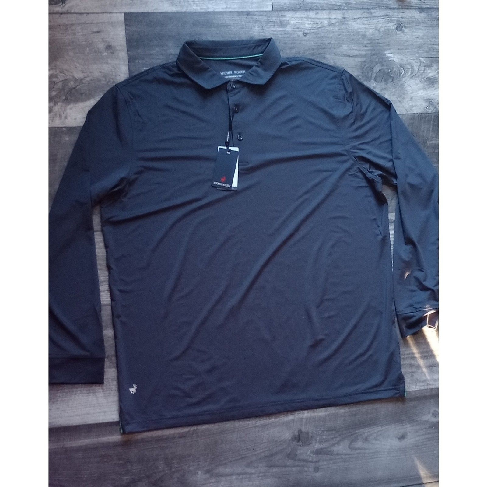 Michel Rouen Men's Size XLarge Blue Pinstriped Performance Polo, NWT gallery