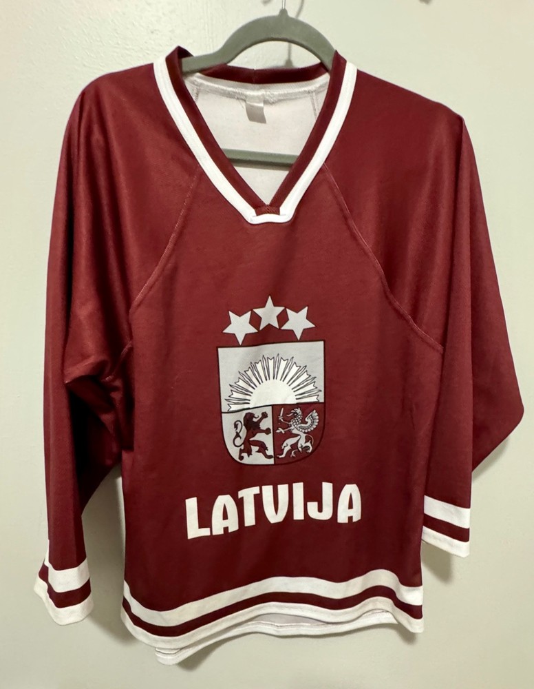 Latvija Hockey Jersey Youth 134/140 Maroon Long Sleeve Latvijas Federacija