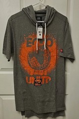 Ecko Unltd. Hooded Graphic Print Short Sleeve T-Shirt Grey Marled M Drawstring