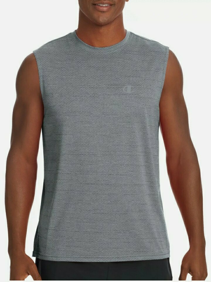 Champion Men's Double Dry Graphic Muscle Shirt, Concrete Heather, M gallery