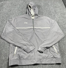 Under Armour Men’s Gray Herringbone Windbreaker Loose Fit Hooded Jacket Size XL