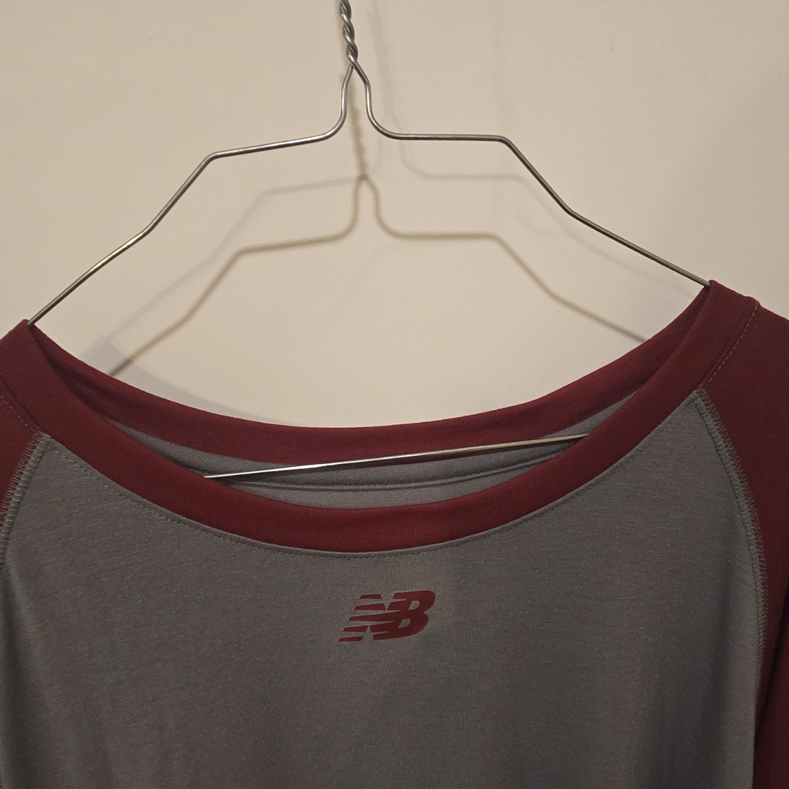 New Balance Men's 3XL Gray Red Raglan Long Sleeve Crew Neck Polyester Tee gallery