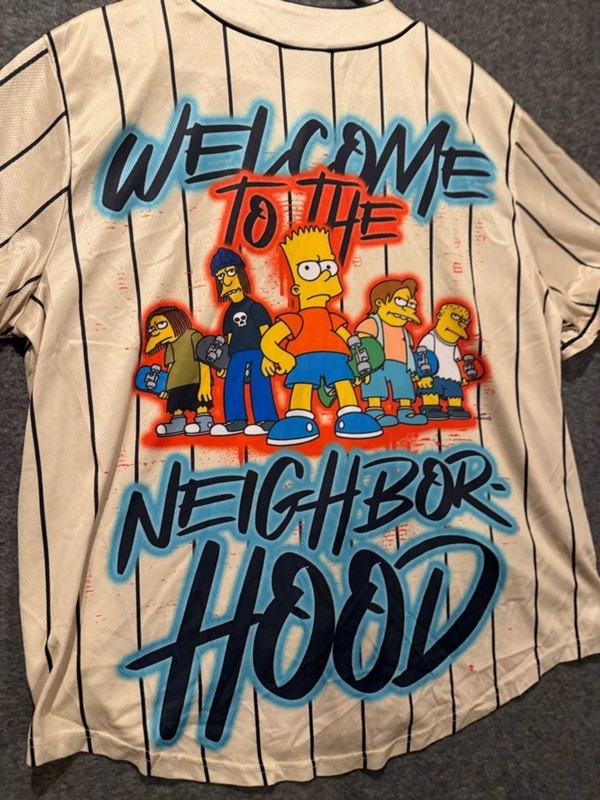 Simpsons Bart Trouble Maker Baseball Jersey Mens XL button up Striped graphic gallery