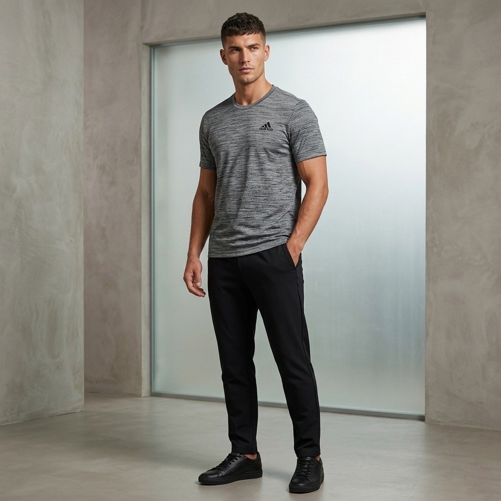 Adidas Men's Medium Gray Space Dye Performance T-Shirt FT1345 Athletic Fit Tee gallery