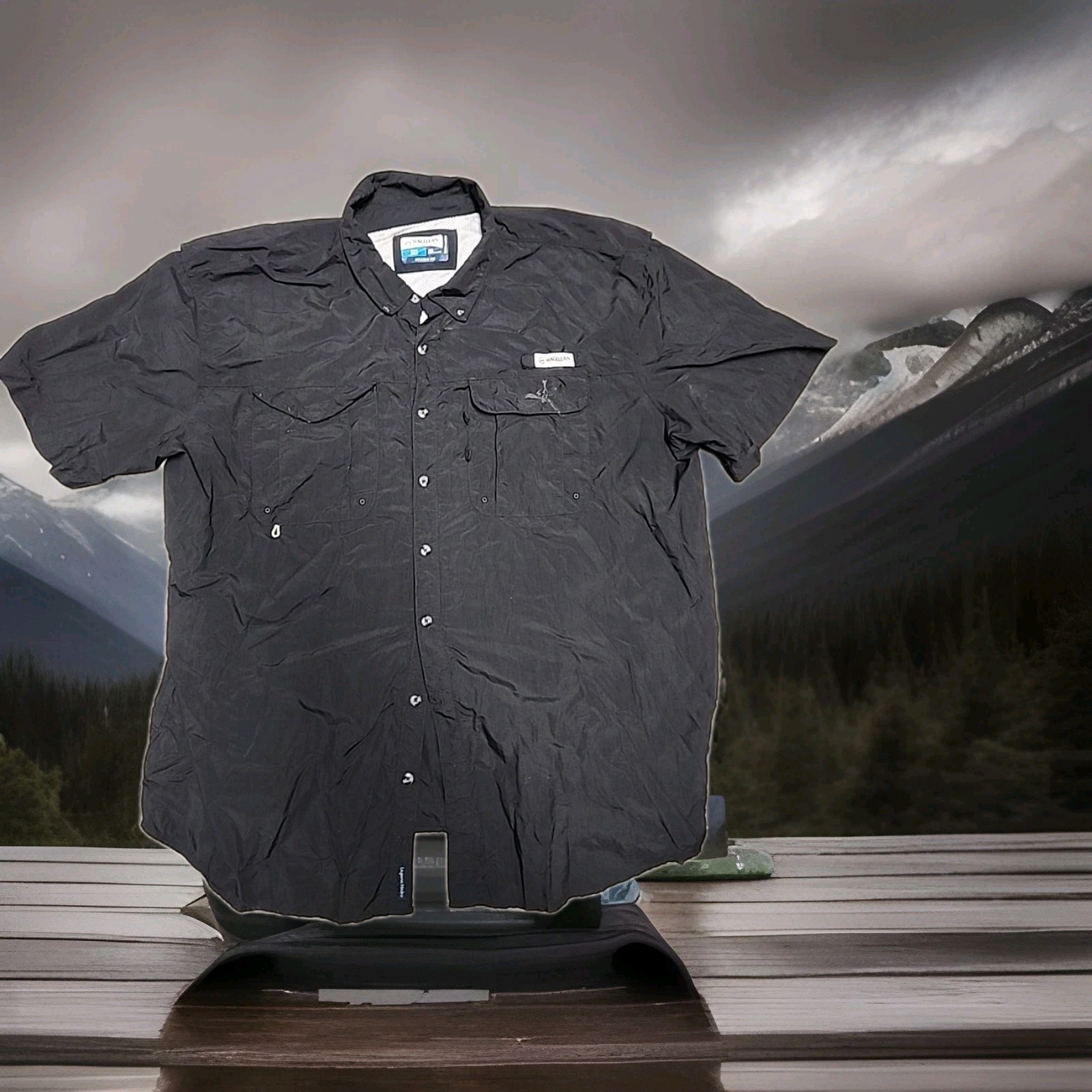 Magellan Laguna Madre Black Distressed Fishing Lightweight Shirt Mens 3XL gallery