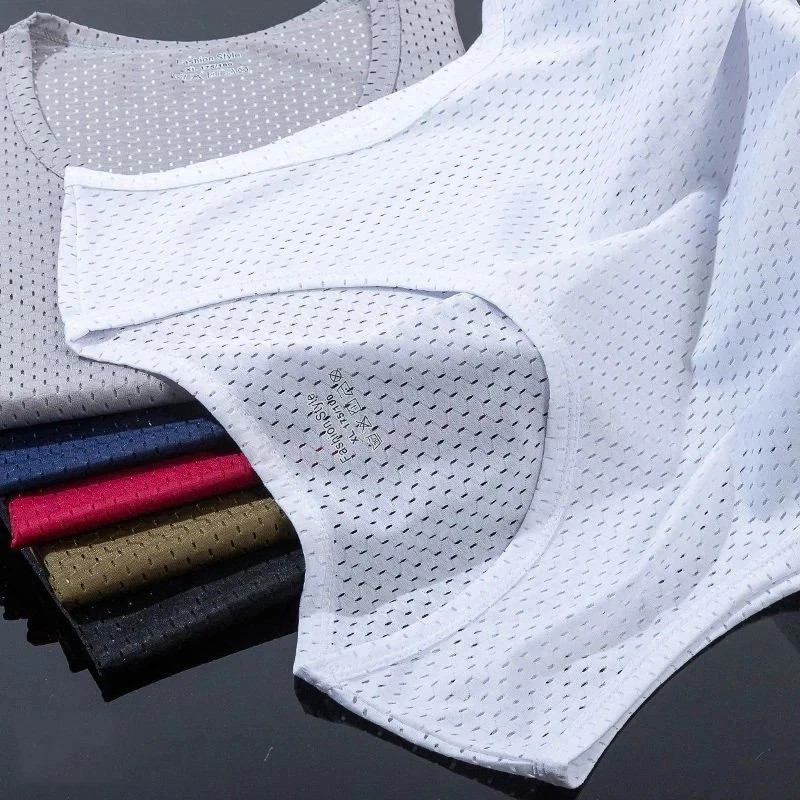 Men's Ice Silk Mesh Tank Tops Gym Stringer Transparent Bodybuilding gallery