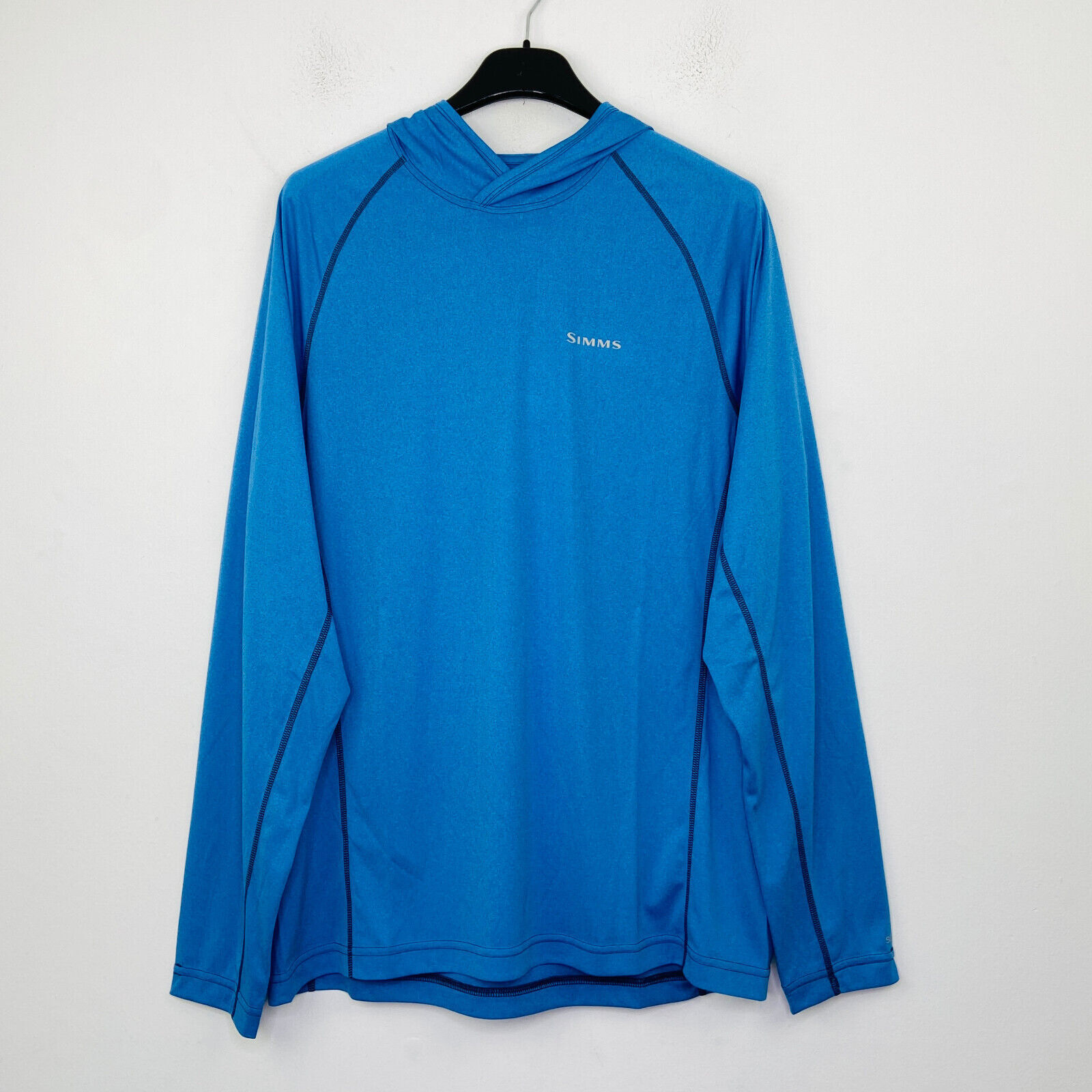 Simms Men's Small Shirt Blue Solarflex Hoody Thumbhole Pullover Flaw NWT CK15 gallery