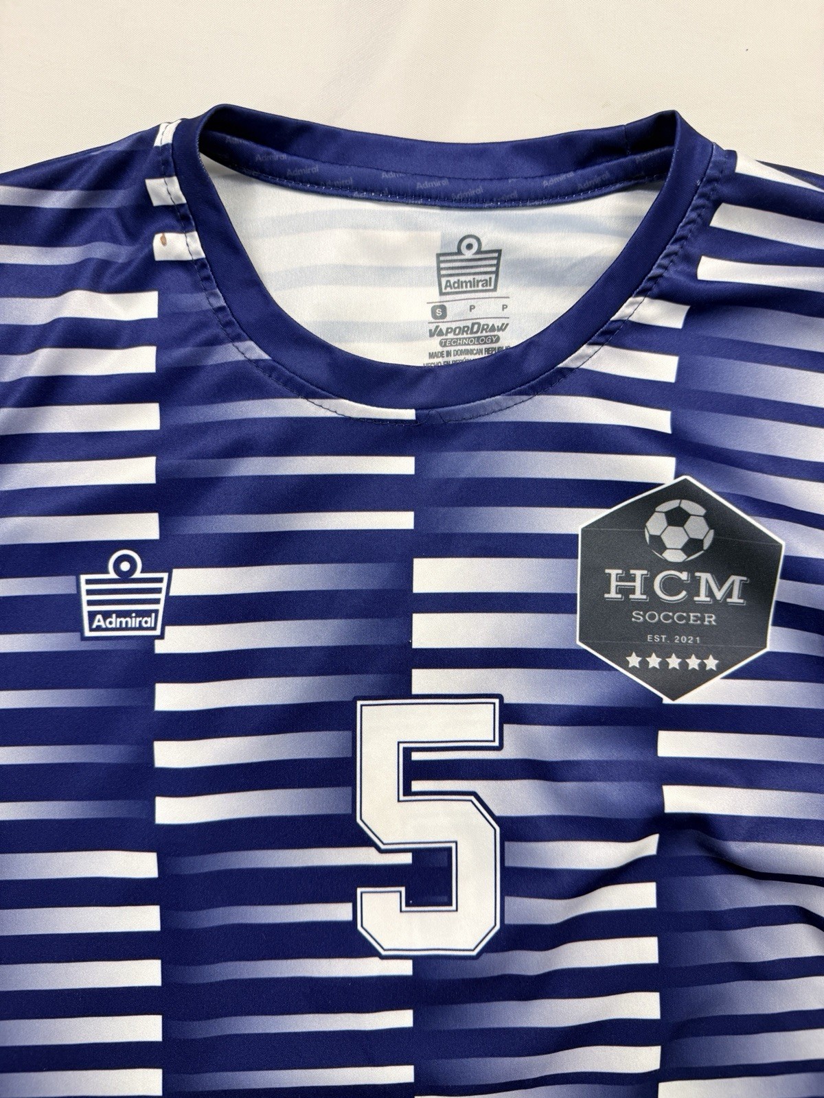 Admiral HCM Soccer Jersey Men’s Small Blue White Striped #5 Short Sleeve gallery