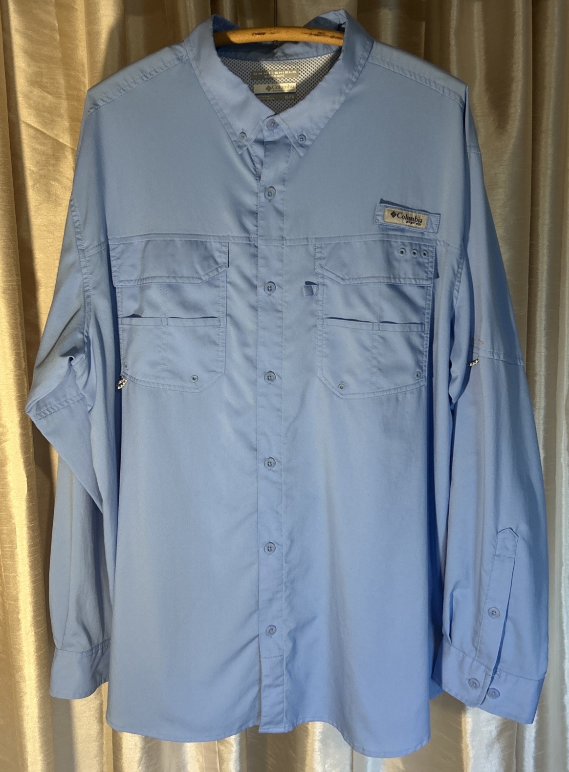 Columbia PFG Men’s Button Up Shirt Light Blue LS Fishing Super Tamiami Omni XL gallery