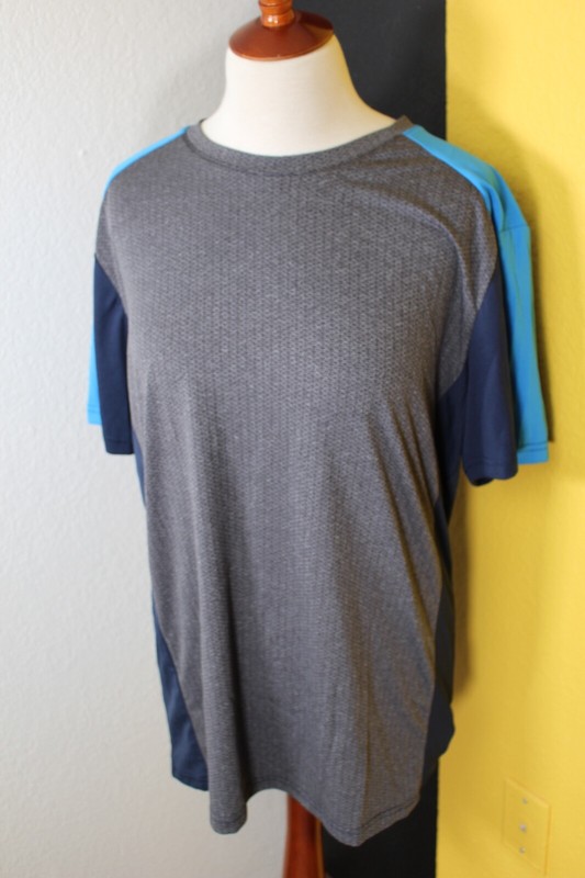 MTA Sport Mens Shirt Large Multi Medium Stripe Polyester Stretch Gray Blue gallery