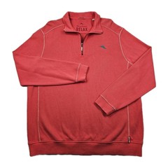 Tommy Bahama Relax Tobago Bay Sweater Mens Red Coral XL 1/4 Zip Casual Preppy
