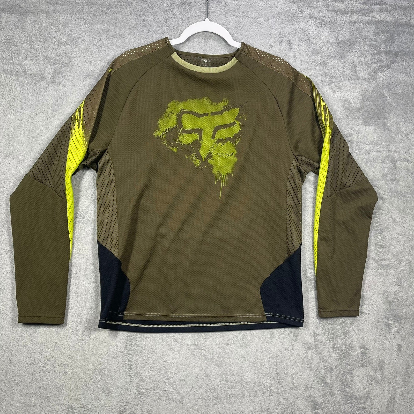Fox Racing Jersey Mens Large Brown Neon Yellow Long Sleeve Graphic Mesh MTB gallery
