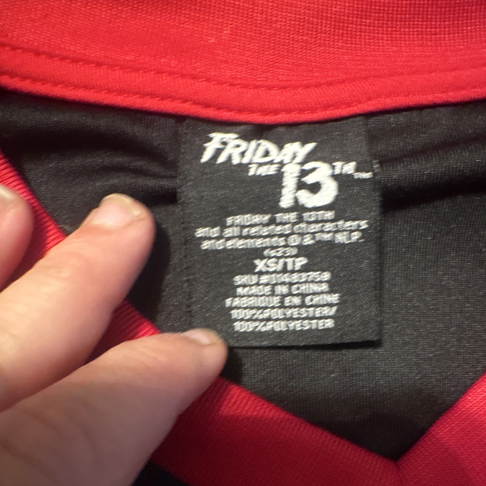 Friday the 13th Jason Voorhees Hockey Jersey Black/Red/White V-Neck XS gallery