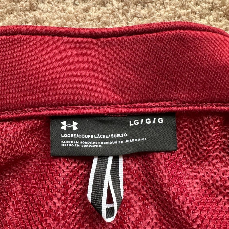 Under Armour Sweater Mens Large Full Zip Mock Neck Fleece Red Pockets gallery