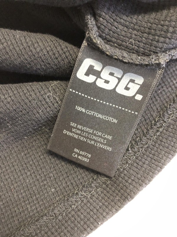 CSG Shirt Youth Large Black Thermal Waffle Knit Long Sleeve Cotton Crewneck gallery