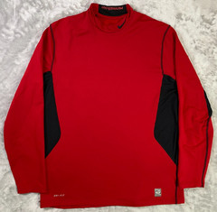 Nike Pro Combat Hyperwarm Mock Neck Top Men XL Red Black Dri-FIT Fitted Base