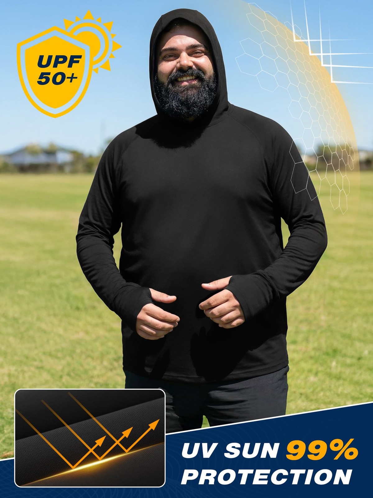 Men's Big & Tall Thin Fishing Shirts, UPF 50+ Sun Hoodie, Cooling Lightweight... gallery