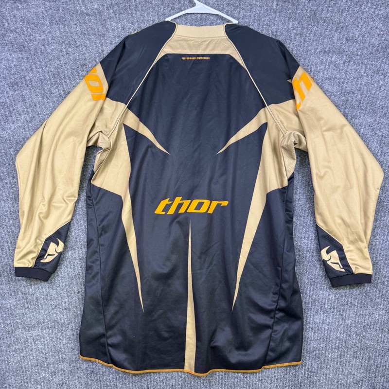 Thor Core Motocross Jersey Mens XL Black Tan Orange Padded Elbows MX Racing Top gallery