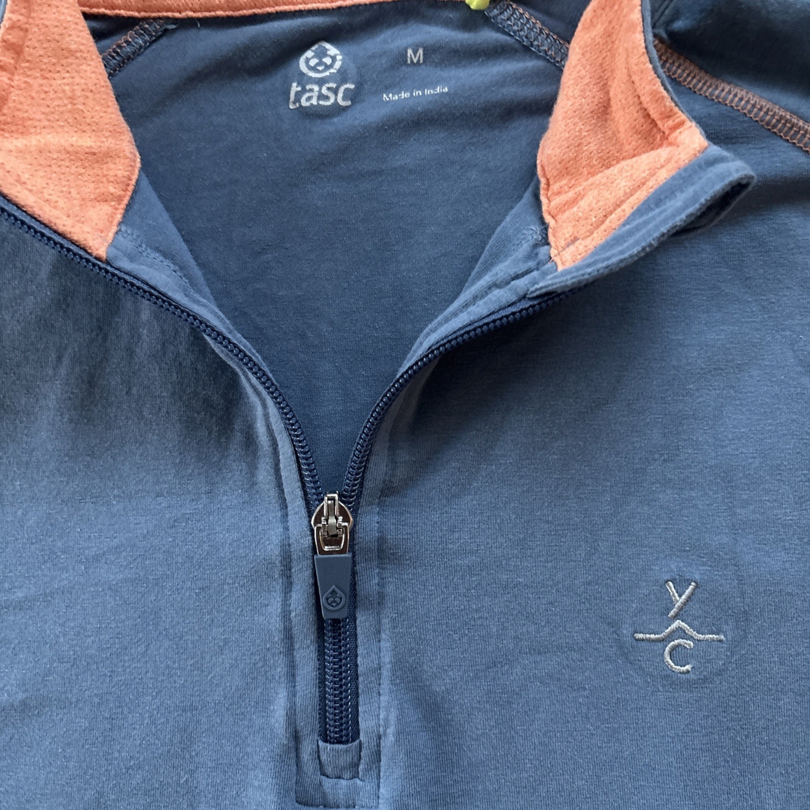 Tasc Performance Men's M Yellowstone Club YC 1/4 Zip Pullover Bamboo Blue Orange gallery