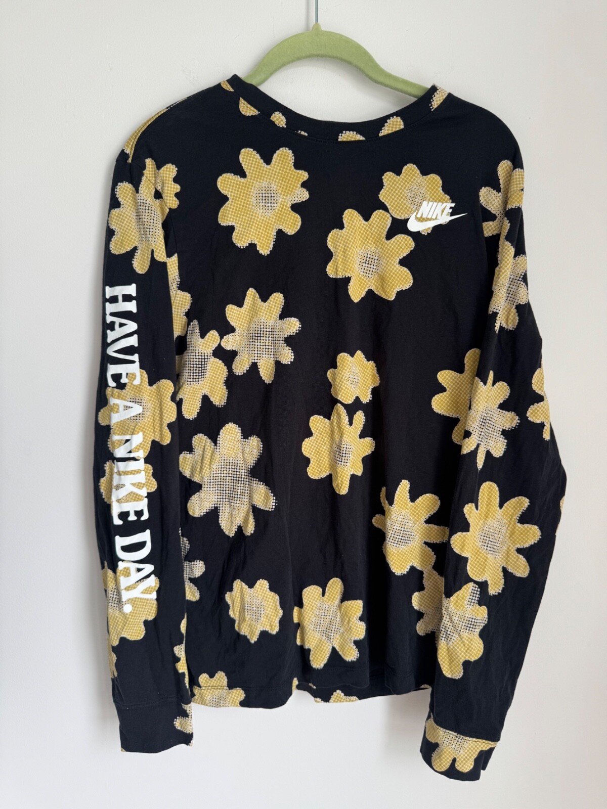 RARE Nike Shirt Have A Nike Day Long Sleeve Shirt Black Pixel Floral Mens M gallery
