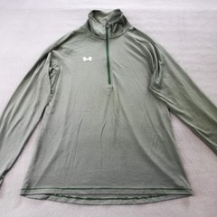 Under Armour Mens 1/2 Zip Pullover Heatgear Loose Green Stripe Long Sleeve L