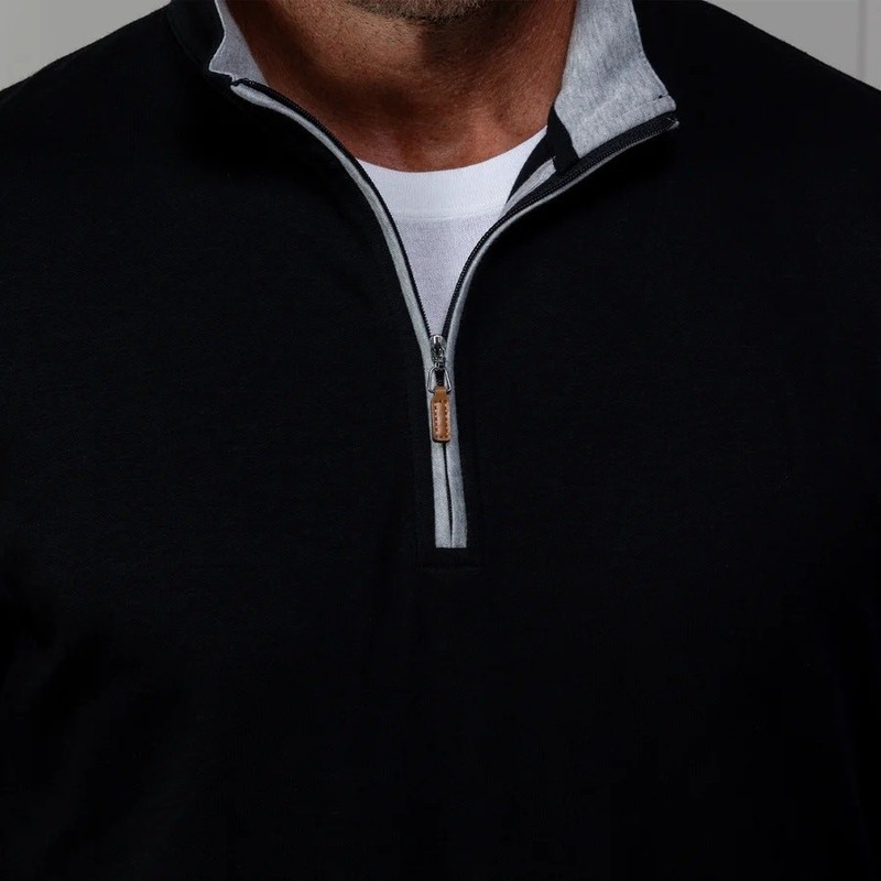 NWT Collars & Co Pika Fraternity Heather Cloud Cotton Quarter Zip Shirt Black M gallery