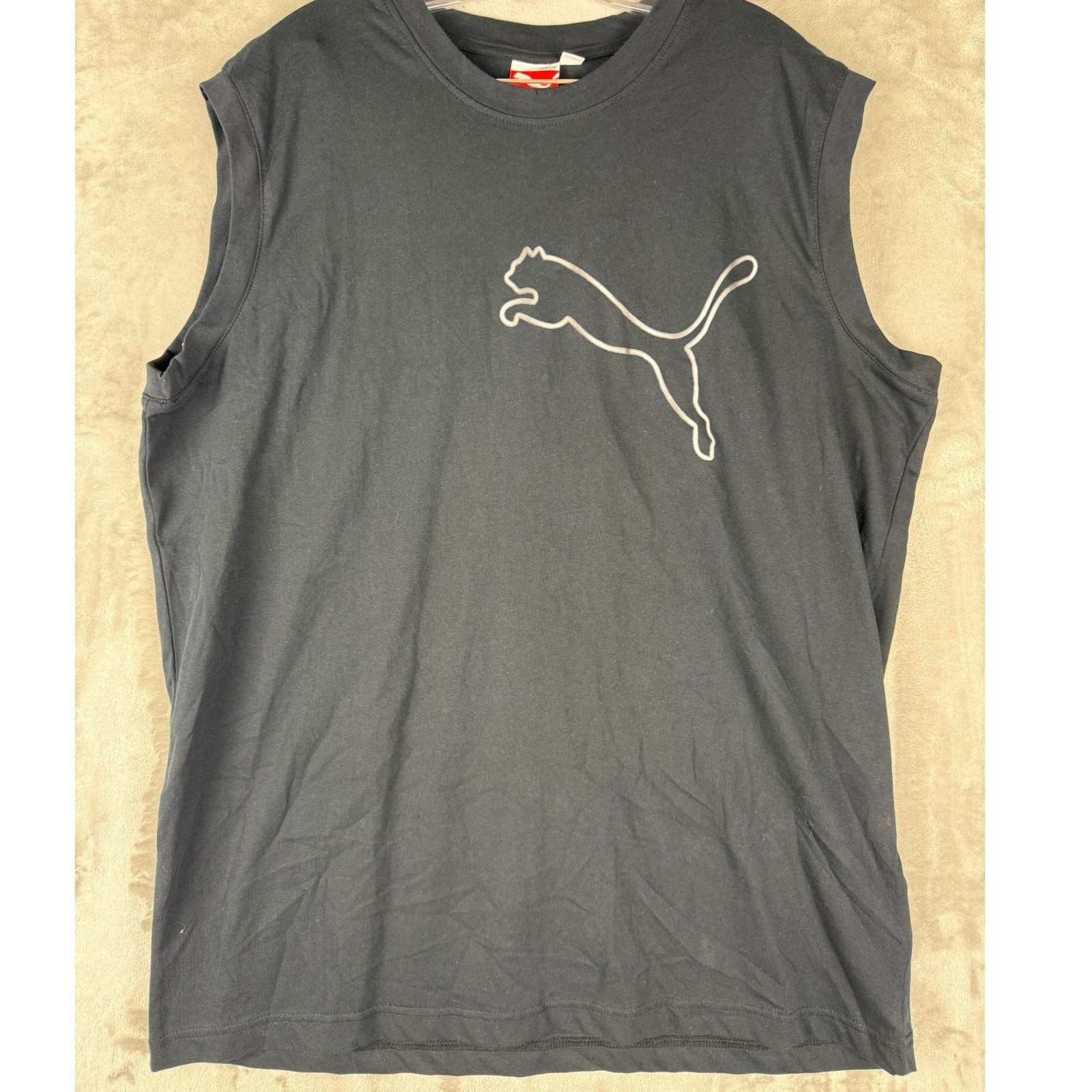 Puma Mens Black Sleeveless Athletic Logo T Shirt Size L gallery